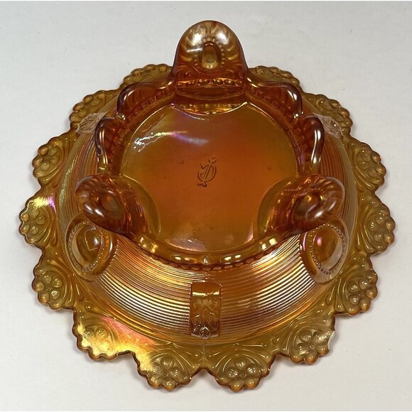 VTG IMPERIAL GLASS 7" Dark Marigold Carnival Glass Ornate Footed CANDY BOWL Read - Picture 3 of 7